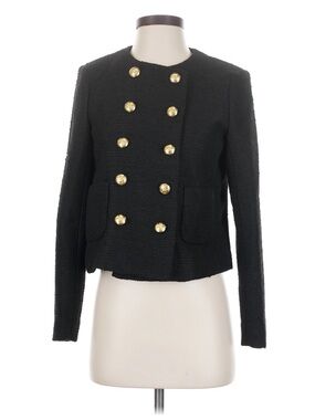 Tuckernuck Marais Black Tweed Double-Breasted Jacket with Gold Buttons